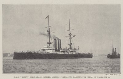 HMS Glory ، من الدرجة الأولى Cruiser ، مغادرة ميناء بورتسموث للصين ، في 24 نوفمبر بواسطة مصور انجليزى