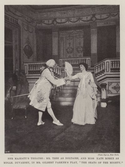 مسرحها في Majestys ، السيد Tree مثل Doltaire ، و Miss Kate Rorke مثل Mademoiselle Duvarney ، في السيد Gilbert Parkers Play ، The Seats of the Mighty بواسطة مصور انجليزى