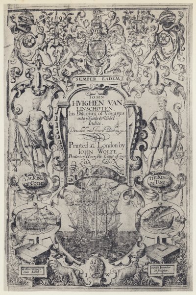 J Linschoten ، Discours of Voyages ، J Wolfe 1598 (b / w photo) بواسطة مصور انجليزى