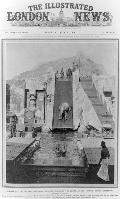 فرحة جامبو في الطقس الحار ، غلاف "أخبار لندن المصورة" ، 4 يوليو 1908 بواسطة مصور انجليزى