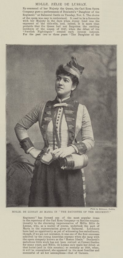 Mademoiselle de Lussan مثل ماريا في ابنة الفوج بواسطة مصور انجليزى