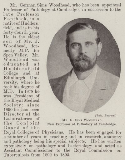 السيد G Sims Woodhead ، أستاذ علم الأمراض الجديد في Cambridge بواسطة مصور انجليزى