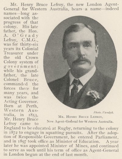 السيد Henry Bruce Lefroy ، الوكيل العام الجديد لغرب أستراليا بواسطة مصور انجليزى