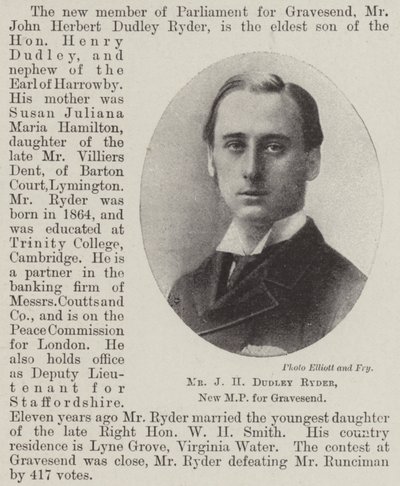 السيد JH Dudley Ryder ، عضو البرلمان الجديد لـ Gravesend بواسطة مصور انجليزى