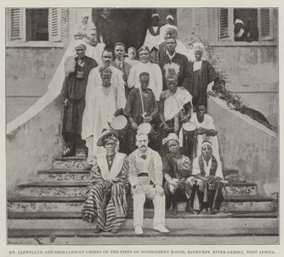 السيد Llewellyn and Senegambian Chiefs on the Steps of Government House، Bathurst، River Gambia، West Africa بواسطة مصور انجليزى
