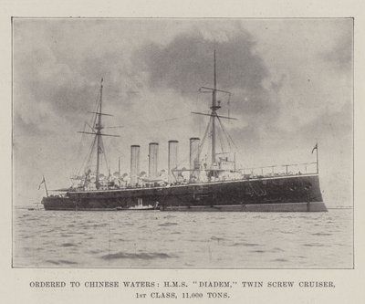تم طلبه إلى المياه الصينية ، HMS Diadem ، Twin Screw Cruiser ، الدرجة الأولى ، 11000 طن بواسطة مصور انجليزى
