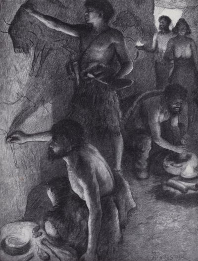 Paleolithic people creating cave paintings (litho) بواسطة مصور انجليزى