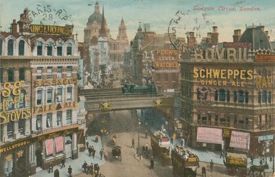 بطاقة بريدية من سيرك لودغيت ، لندن ، أُرسلت عام 1913 (صورة ملونة باليد) بواسطة مصور انجليزى