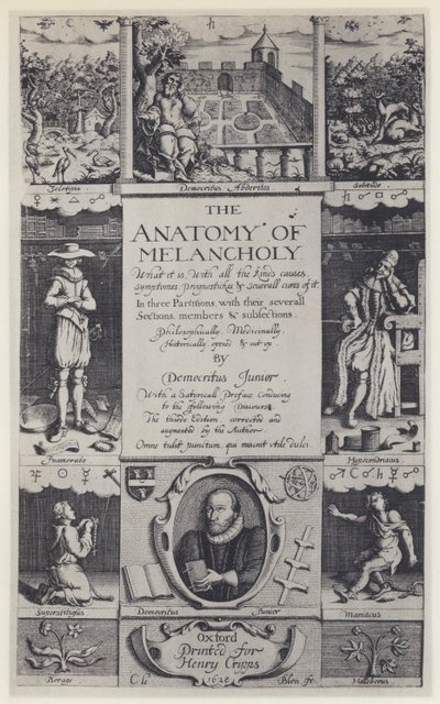 آر بورتون ، The Anatomy of Melancholy ، الطبعة الثالثة ، J Lichfield for H Cripps ، Oxford 1628 (b / w photo) بواسطة مصور انجليزى