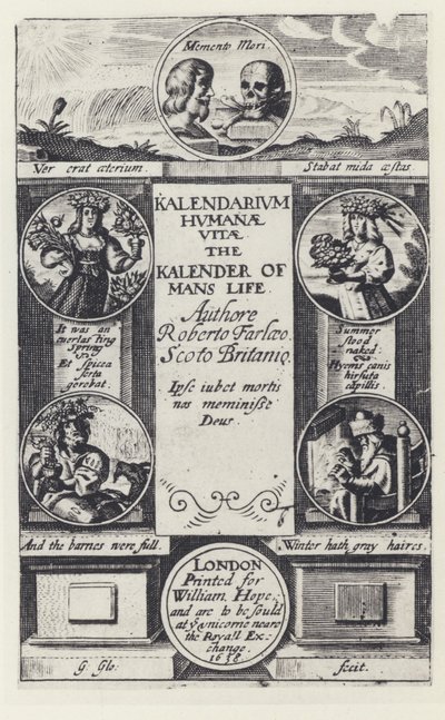 R Farley, Kalendarium humanae vitae, W Hope 1638 (b/w photo) بواسطة مصور انجليزى