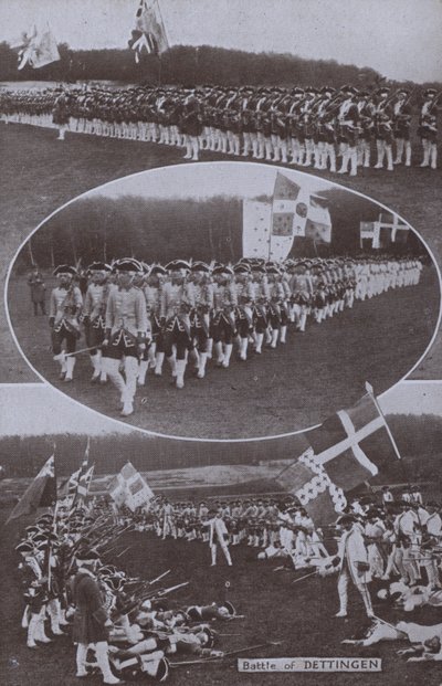 إعادة تمثيل معركة Dettingen التي دارت رحاها في بافاريا عام 1743 أثناء حرب الخلافة النمساوية (b / w photo) بواسطة مصور انجليزى