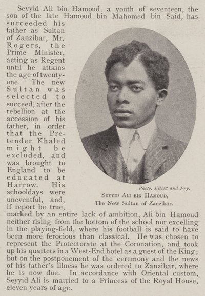 Seyyid Ali bin Hamoud, the New Sultan of Zanzibar  بواسطة مصور انجليزى