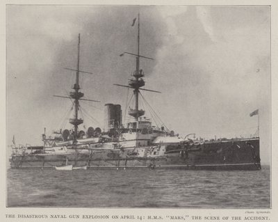 الانفجار الكارثي للبنادق البحرية في 14 أبريل ، HMS Mars ، مشهد الحادث بواسطة مصور انجليزى