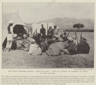 صعود الحدود الهندية ، سلام أم حرب؟ Jirga أو مجلس Pathans في Thull ، على الحدود بواسطة مصور انجليزى