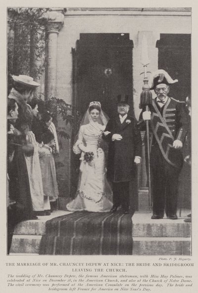 زواج السيد Chauncey Depew في نيس ، العروس والعريس مغادرة الكنيسة بواسطة مصور انجليزى