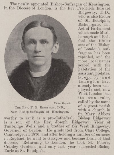 القس FE Ridgeway ، DD ، الأسقف الجديد - Suffragan من Kensington بواسطة مصور انجليزى