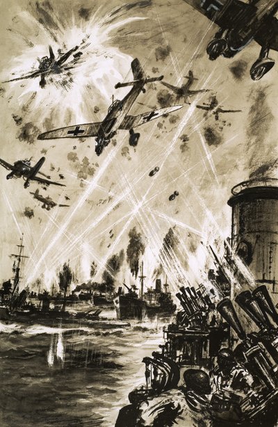 قافلة بريطانية في الحرب العالمية الثانية تتعرض لهجوم من الألمانية Stukas بواسطة مدرسة اللغة الإنجليزية