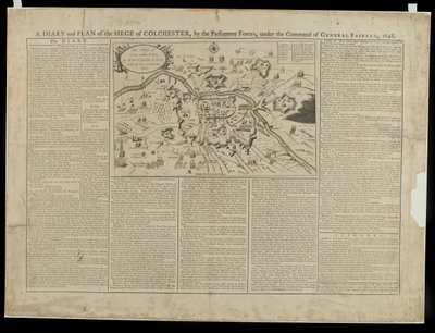 يوميات وخطة تصويرية لحصار كولشستر 1648 ، طبعها وباعها دبليو. Keymer ، 1648 بواسطة مدرسة اللغة الإنجليزية