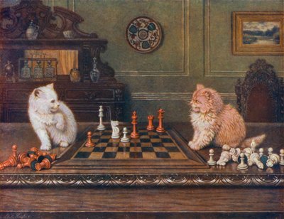 لعبة الشطرنج (مطبوعة حجرية ملونة) بواسطة مدرسة اللغة الإنجليزية