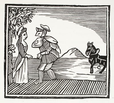 رجل يتشاور مع Mother Bunch ، رسم توضيحي من كتب الفصل الثامن عشر للكاتب John Ashton ، الحانة. 1882 بواسطة مدرسة اللغة الإنجليزية
