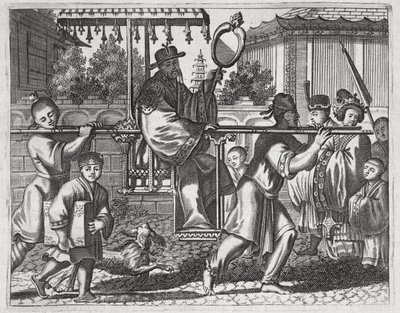 ماندرين في كرسي سيدان ، توضيح من وصف السفارات إلى الصين ، 1690 بواسطة مدرسة اللغة الإنجليزية