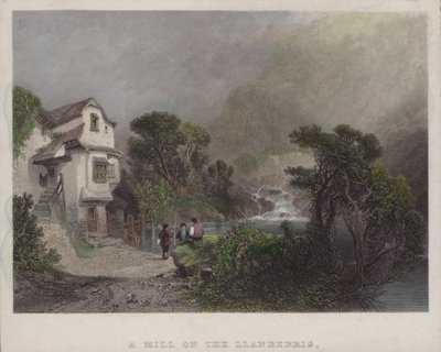 مطحنة على Llanberris (نقش ملون) بواسطة مدرسة اللغة الإنجليزية