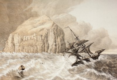 حطام سفينة ضد باس روك ، فيرث فورث ، من "The Scots Worthies ووفقا لإصدار Howie الثاني ، 1781" ، بقلم جون هاوي (1735-1793) المنشور عام 1879 بواسطة مدرسة اللغة الإنجليزية
