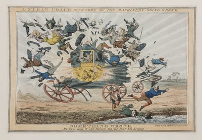مدرب بخاري مع بعض الآلات التي تسير على نحو خاطئ ، c.1825 بواسطة مدرسة اللغة الإنجليزية