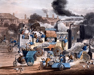 منظر في طريق تشابل الأبيض 1830 ، من تقدم البخار - رسم إيكنز للنبوة الحديثة 1828 (ألوان مائية يدوية) بواسطة مدرسة اللغة الإنجليزية