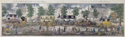 منظر لبولفارد باريس بالعربات الجديدة ، 1828 (نقش ملون) بواسطة مدرسة اللغة الإنجليزية