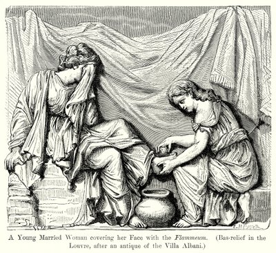 امرأة شابة متزوجة تغطي وجهها بالفلامنجم. (نقش في متحف اللوفر ...) (نقش) بواسطة مدرسة اللغة الإنجليزية