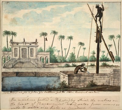 حديقة استعمارية تظهر الري ، حوالي عام 1787 (ألوان مائية على ورق) بواسطة مدرسة اللغة الإنجليزية