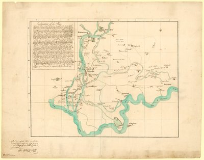 نسخة من الخطة المتوقعة في عام 1721 لجلب نهر جديد من أوكسبريدج ، تم تصحيحها في 6 فبراير 1766 بواسطة مدرسة اللغة الإنجليزية