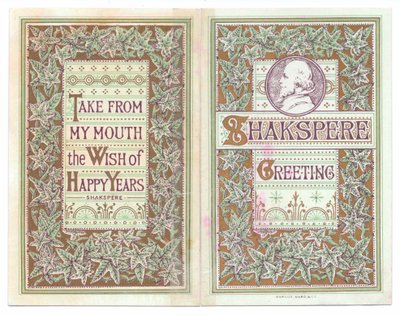 A front and back cover Victorian greeting card of an image of William Shakespeare, c.1880 (colour litho) بواسطة مدرسة اللغة الإنجليزية