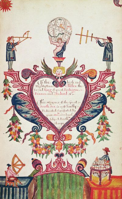 هدية مخصصة لتشارلز الثاني من بارثولوميو شارب ، c.1681 (قلم وحبر ومرحاض) بواسطة مدرسة اللغة الإنجليزية