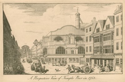 منظر منظوري لـ Temple Bar ، لندن ، 1753 بواسطة مدرسة اللغة الإنجليزية