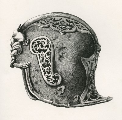 ساليت ، المعروف أيضًا باسم خوذة حرب سالاد أو شالر ، 1450 م ، من الجيش البريطاني: أصوله ، تقدمه ومعداته ، نُشر عام 1868. بواسطة مدرسة اللغة الإنجليزية