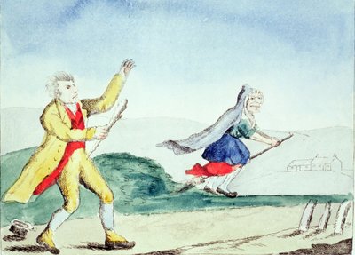 الساحرة تخيف رجلاً مع الهراوة ، 1790s بواسطة مدرسة اللغة الإنجليزية