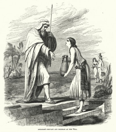 عبد إبراهيم ورفقة عند البئر (نقش) بواسطة مدرسة اللغة الإنجليزية