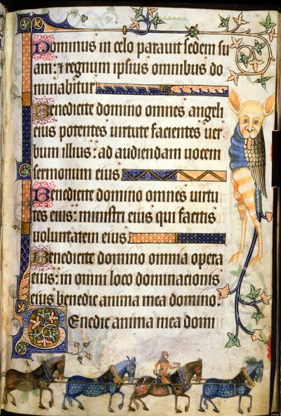 أضف 42130 f.182 نصًا لرسومات الخيول الموضح في f.181v ، من "Luttrell Psalter" ، حوالي 1325-35 (رق) بواسطة مدرسة اللغة الإنجليزية