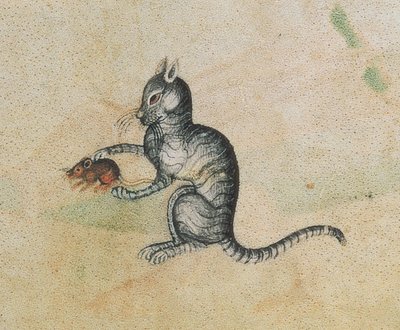 أضف 42130 f.190 قطة منزلية تلعب بالماوس ، من Luttrell Psalter ، بدأت قبل 1340 للسير Geoffrey Luttrell (1276-1345) (تفاصيل 55684) بواسطة مدرسة اللغة الإنجليزية