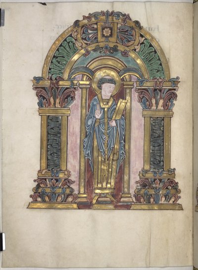 يضيف. 49598، f.97v، St Swithun، Benedictional of St Aethelwold، 971-984 (vellum) بواسطة مدرسة اللغة الإنجليزية