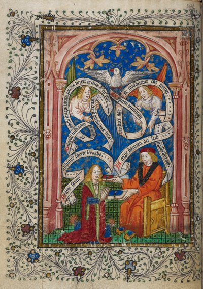 إضافة MS 10302 f.6v يتلقى تلميذ كيميائي كتابًا من سيده ، من "ترتيبي الخيمياء" لتوماس نورتون ، حوالي 1477 (ورق) بواسطة مدرسة اللغة الإنجليزية