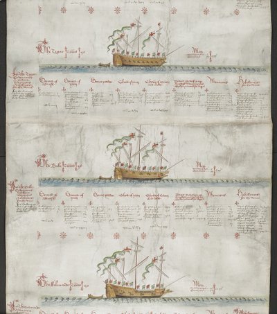 أضف MS 22047 f.3r ، من أعلى إلى أسفل: The Tiger و The Bull and The Salamander ، من "The Anthony Roll" بواسطة مدرسة اللغة الإنجليزية