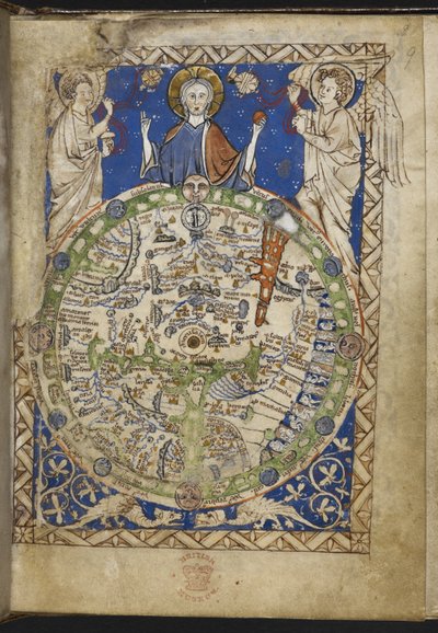 أضف MS 28681 f.9 سفر المزامير ، مع ترانيم وصلوات إضافية وخريطة للعالم من القرون الوسطى ("سفر المزامير") 1262-70 (حبر ، لون وذهب على ورق) بواسطة مدرسة اللغة الإنجليزية
