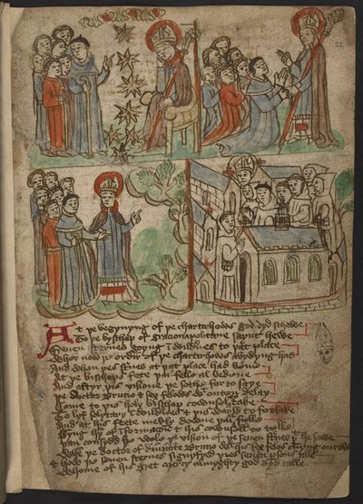 أضف MS 37049 ، ص .22 The Carthusian Miscellany (نثر وآية دينية) في اللغة الإنجليزية الشمالية ، بما في ذلك مثال (ملخص) لرحلات ماندفيل (الحبر واللون على الورق) بواسطة مدرسة اللغة الإنجليزية