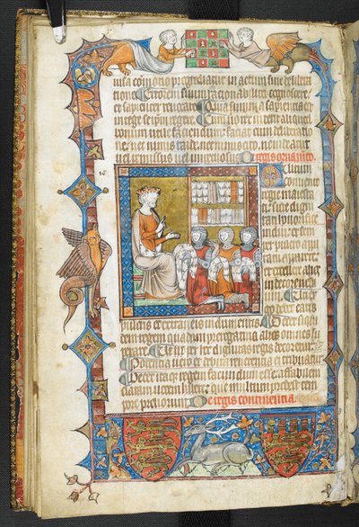 أضف MS 47680 ، f.17v ، ملك مع فرسان وفراء ، من Secretum Secretorum بواسطة مدرسة اللغة الإنجليزية