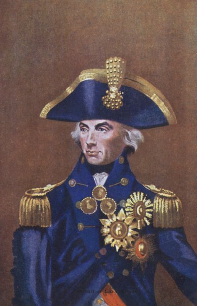 Admiral Lord Nelson, portrait (colour litho) بواسطة مدرسة اللغة الإنجليزية