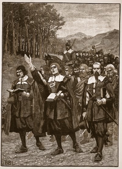 تقدم المتظاهرون عبر الحدود إلى إنجلترا ، التوضيح من Cassells Illustrated History of England (sepia photo) بواسطة مدرسة اللغة الإنجليزية