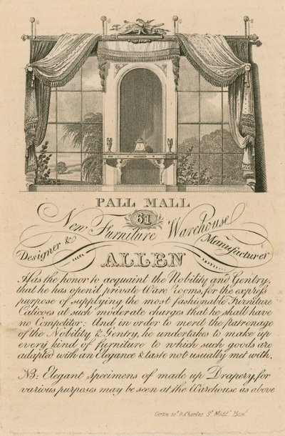 الإعلان عن مستودع أثاث Allens الجديد ، 61 بال مول ، لندن بواسطة مدرسة اللغة الإنجليزية
